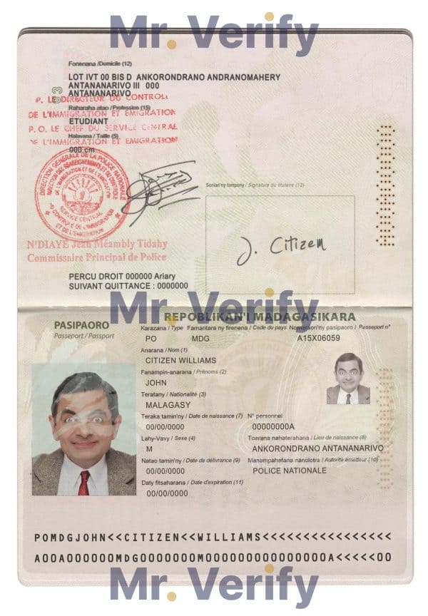 Editable Madagascar Passport PSD Template