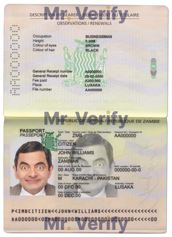 Editable Zambia Passport PSD Template