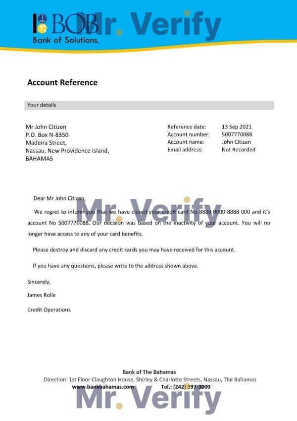 The Bahamas Bank of The Bahamas bank account closure reference letter template in Word and PDF format The Bahamas Bank of The Bahamas bank account closure reference letter template in Word and PDF format