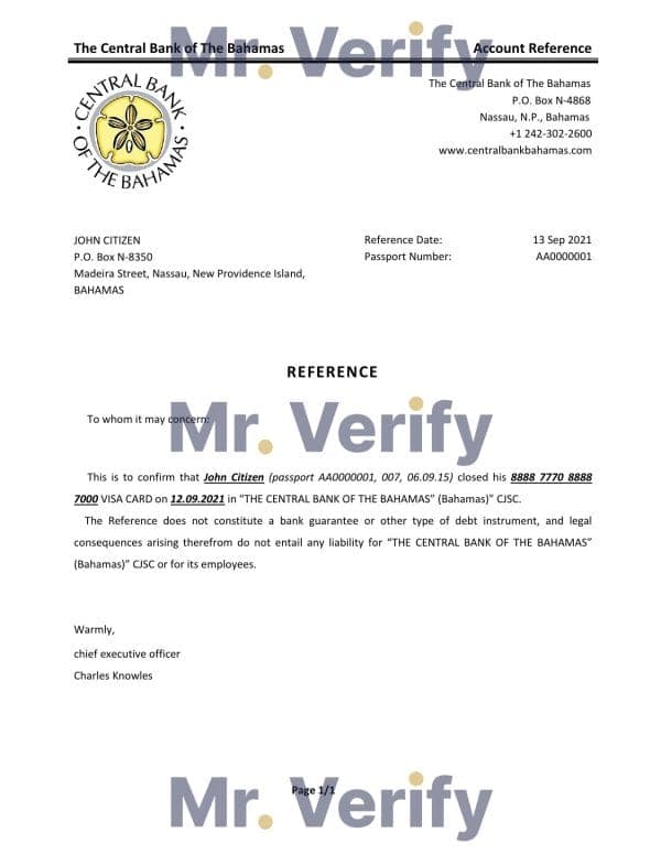 The Bahamas The Central Bank of The Bahamas bank account closure reference letter template in Word and PDF format The Bahamas The Central Bank of The Bahamas bank account closure reference letter template in Word and PDF format