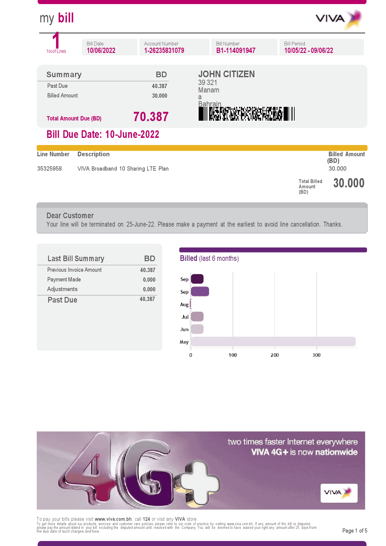 Bahrain-Viva-my-bill.png Bahrain Viva my utility bill Word and PDF template, 5 pages