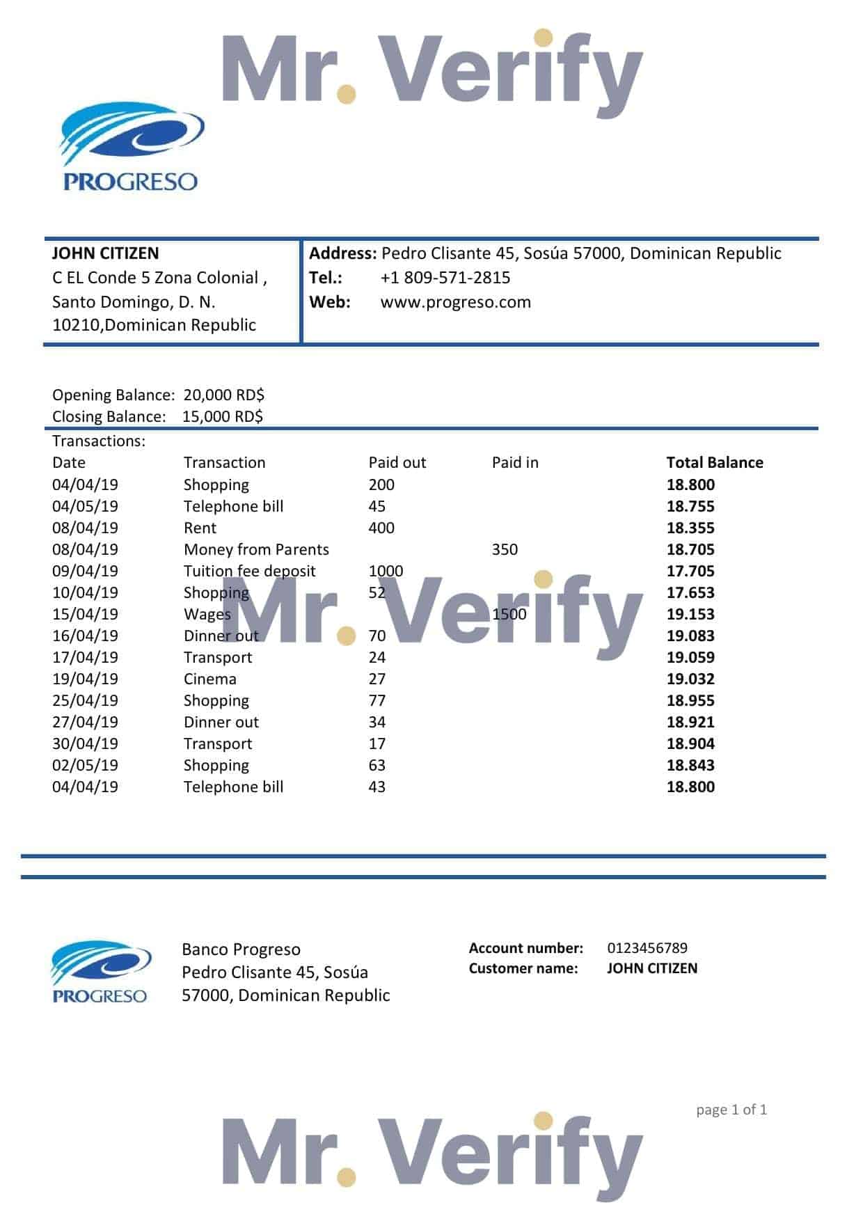 Banco-Progreso.jpg Dominican Republic Progreso bank statement template, Word and PDF format (.doc and .pdf)