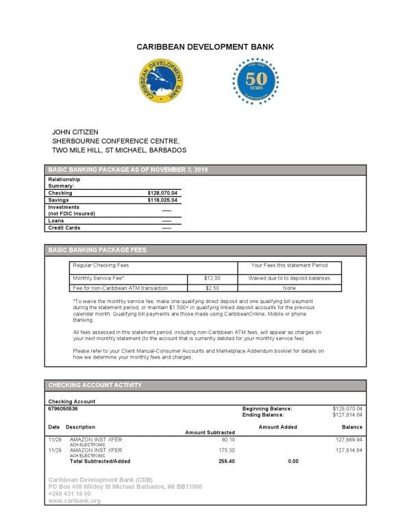 Barbados-Caribbean-Development-Bank-statement.jpg Barbados Caribbean Development Bank statement template in Word and PDF format