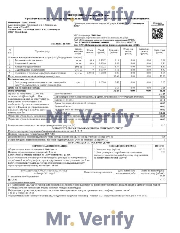 Belarus utility bill template in Word and PDF format, fully editable