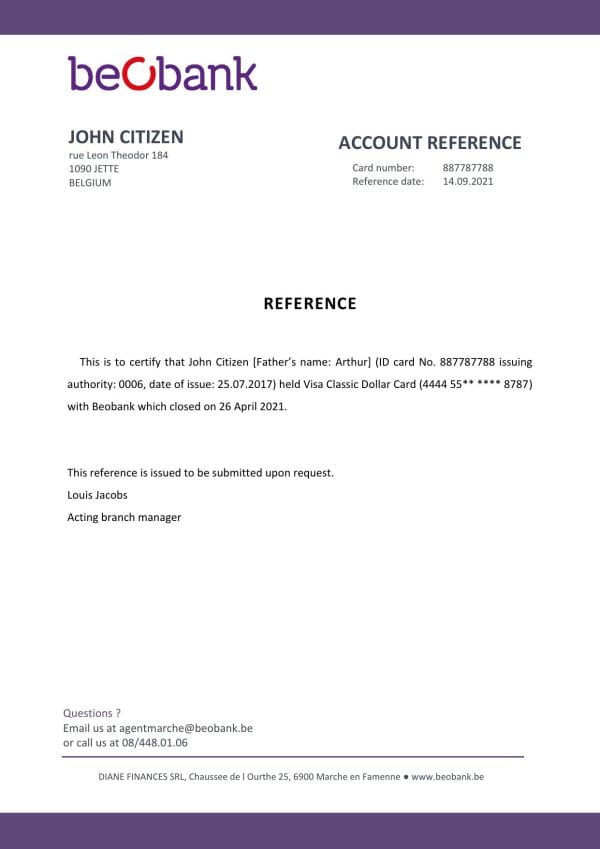 Belgium Beobank account closure reference letter template in Word and PDF format Belgium Beobank account closure reference letter template in Word and PDF format