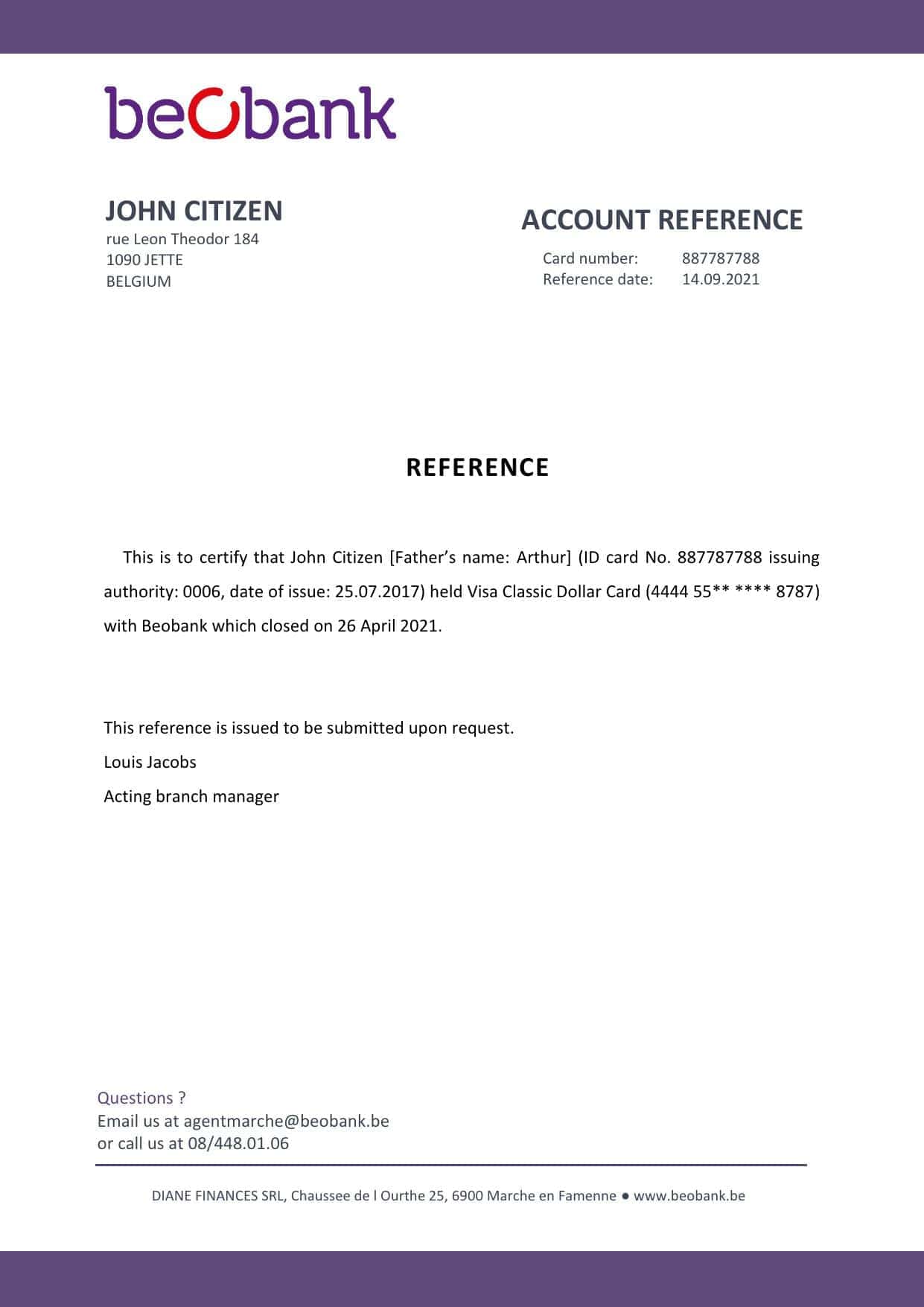 Belgium Beobank account closure reference letter template in Word and PDF format Belgium Beobank account closure reference letter template in Word and PDF format