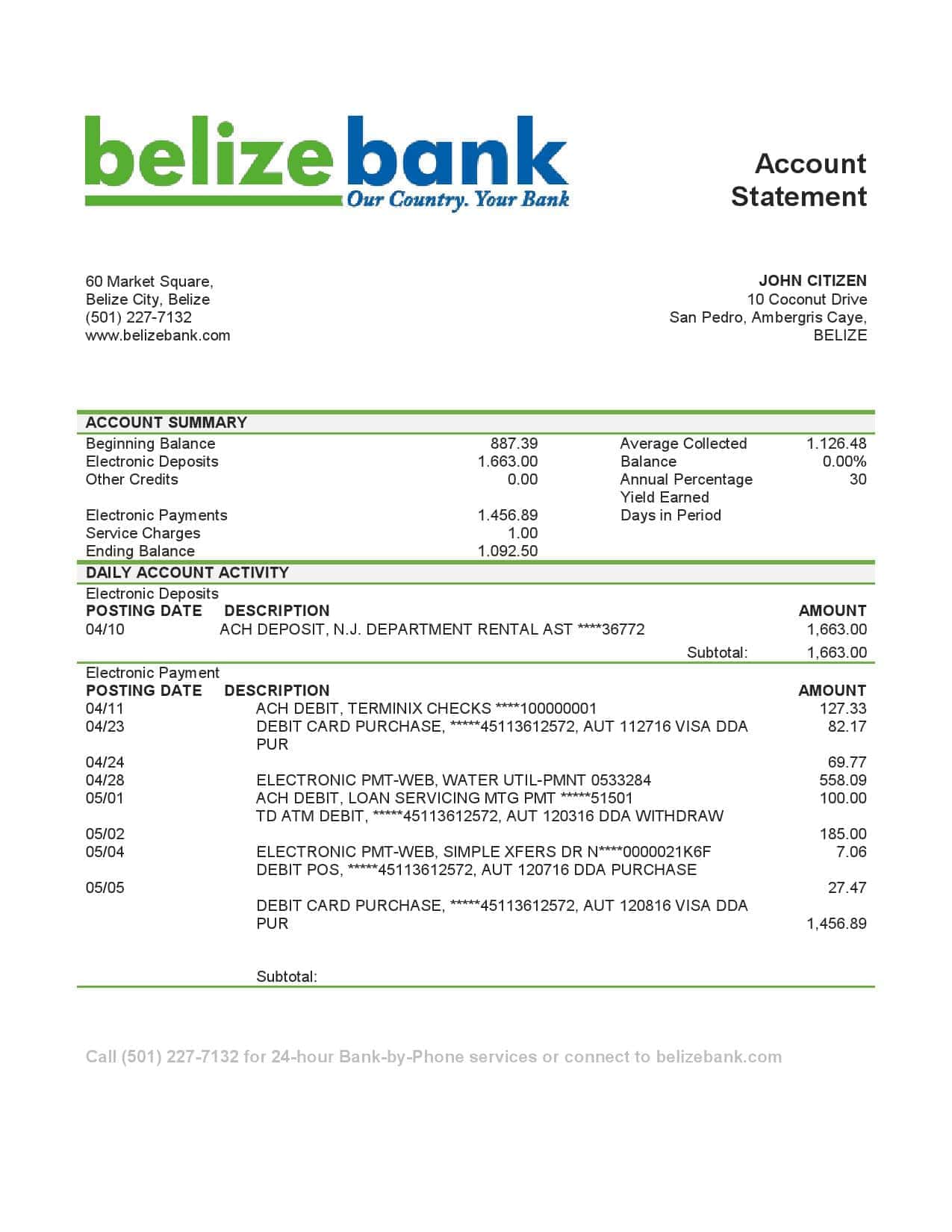 Belize-Belizebank-bank-statement.jpg Belize Belizebank bank statement easy to fill template in .xls and .pdf file format