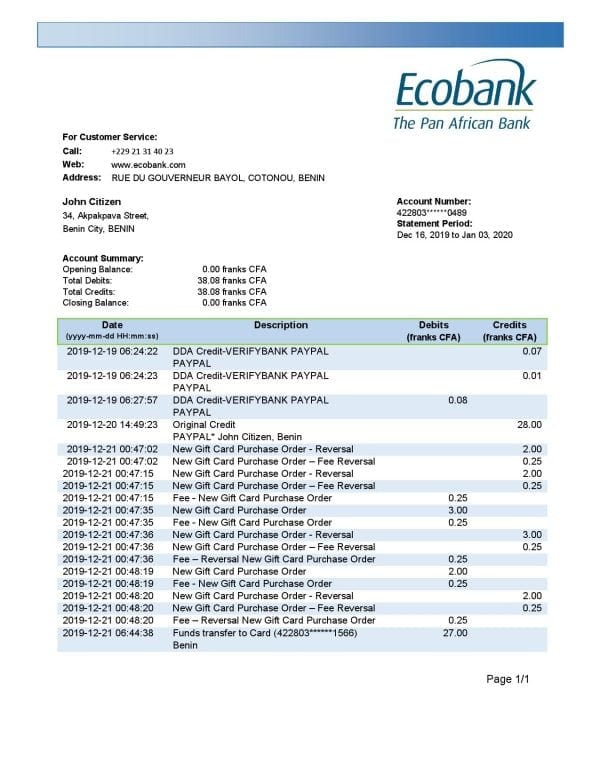 Benin-Ecobank-bank-statement.jpg Benin Ecobank proof of address bank statement template in Word and PDF format