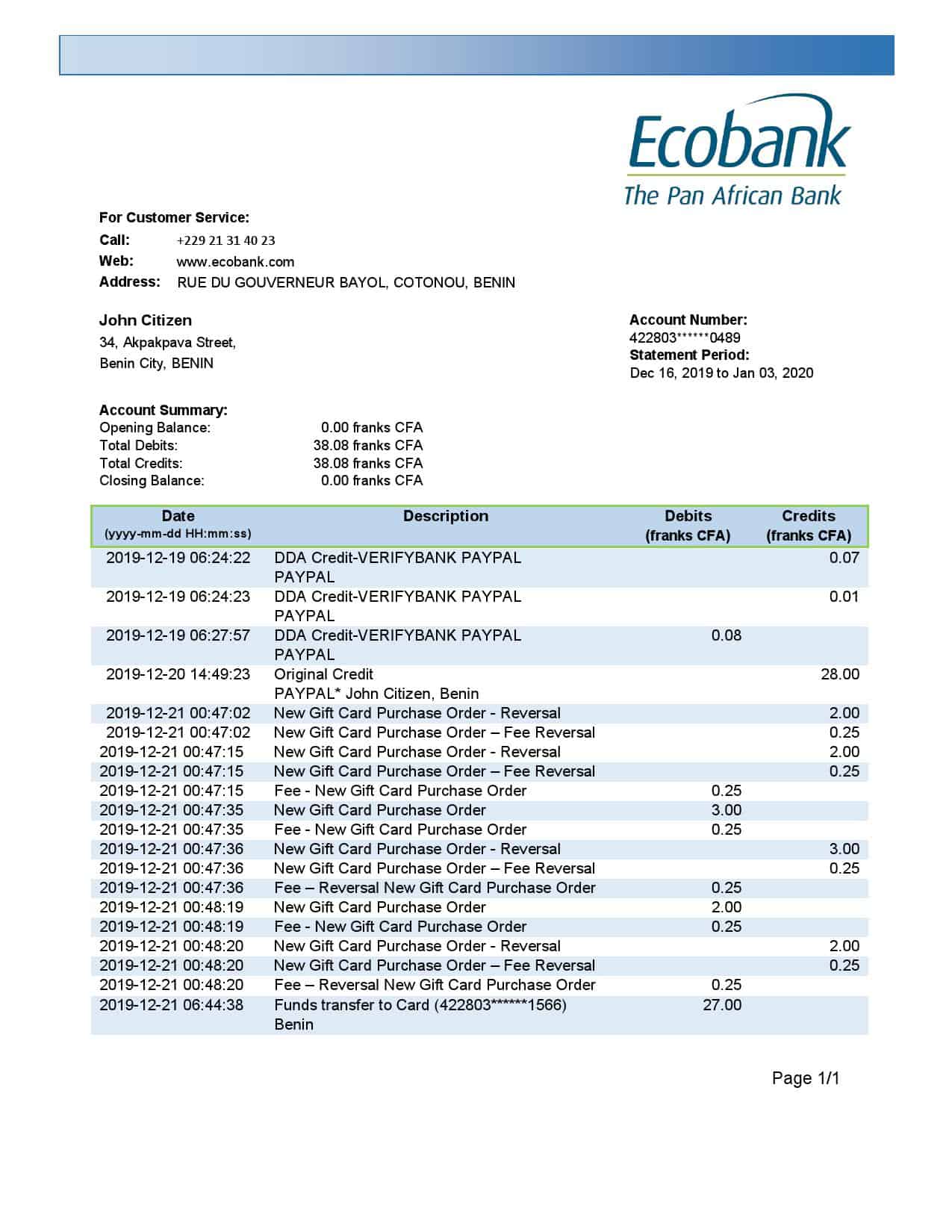Benin-Ecobank-bank-statement.jpg Benin Ecobank proof of address bank statement template in Word and PDF format