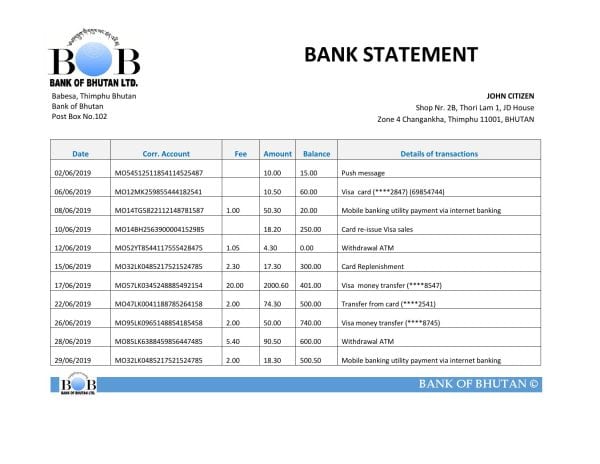 Bhutan-Bank-of-Bhutan-bank.jpg Bhutan Bank of Bhutan bank statement easy to fill template in Excel and PDF format