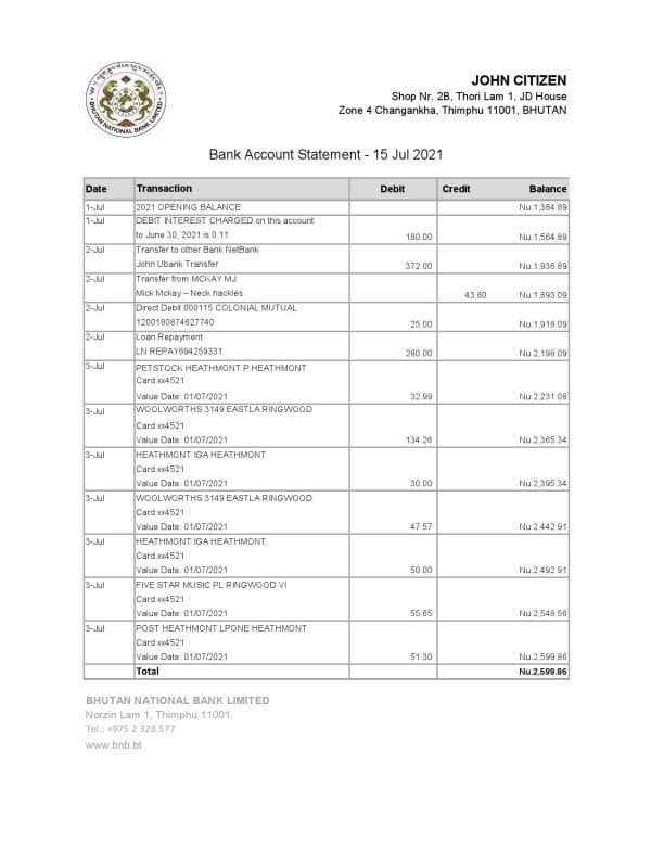 Bhutan-National-1.jpg Bhutan National Bank proof of address statement template in Word and PDF format
