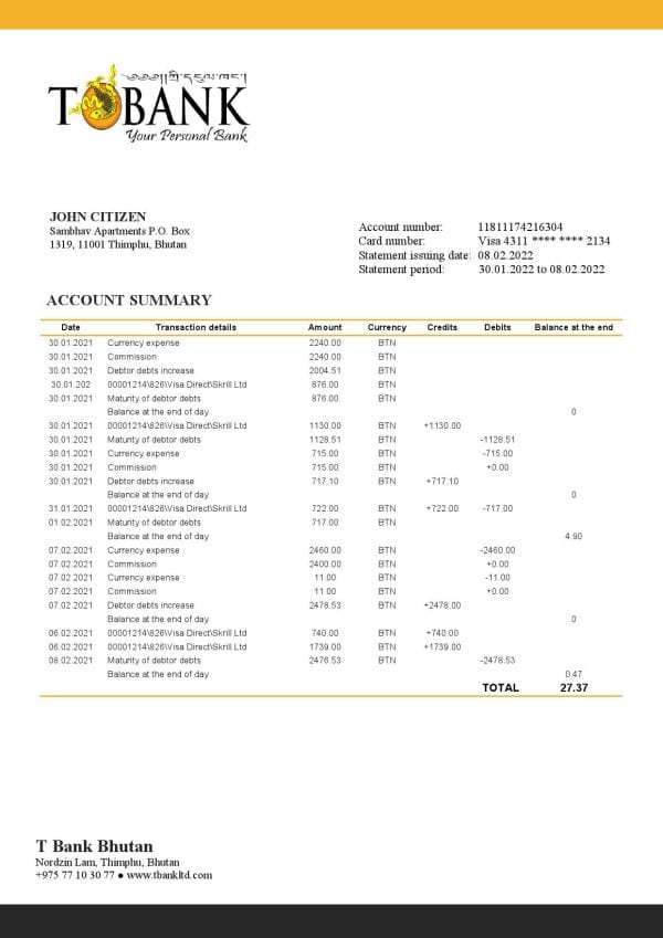 Bhutan-T-bank-statement-template-in-Word-and-PDF-format.jpg Bhutan T bank statement template in Word and PDF format