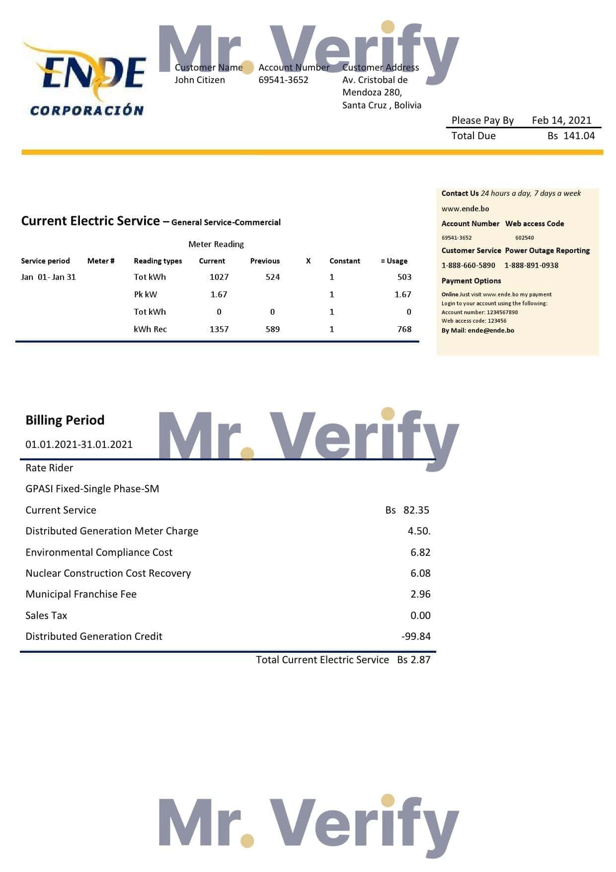 Bolivia-ENDE-Corporacion-electricity-utility.jpg Bolivia ENDE Corporacion electricity utility bill template in Word and PDF format