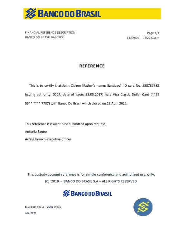 Brazil Banco do Brasil bank account closure reference letter template in Word and PDF format Brazil Banco do Brasil bank account closure reference letter template in Word and PDF format