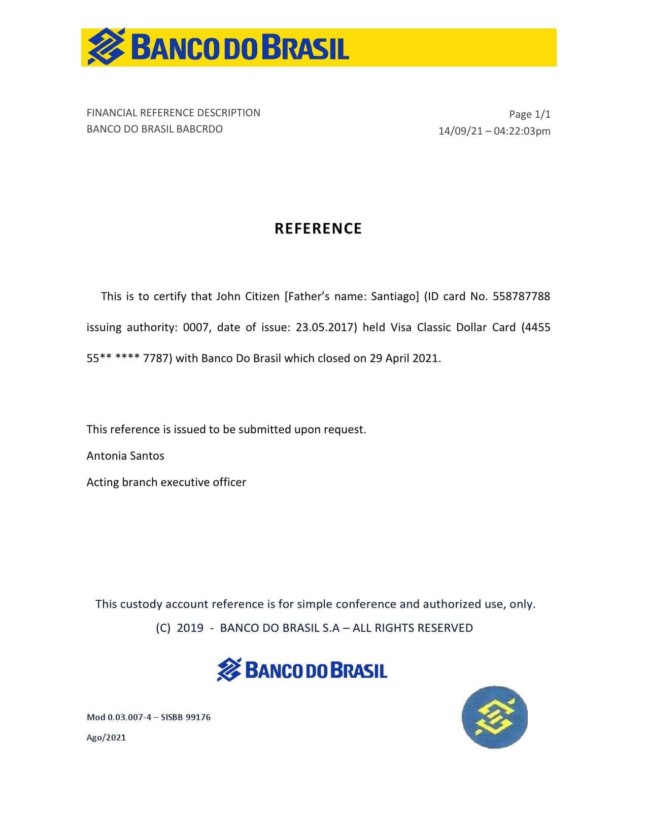 Brazil Banco do Brasil bank account closure reference letter template in Word and PDF format Brazil Banco do Brasil bank account closure reference letter template in Word and PDF format