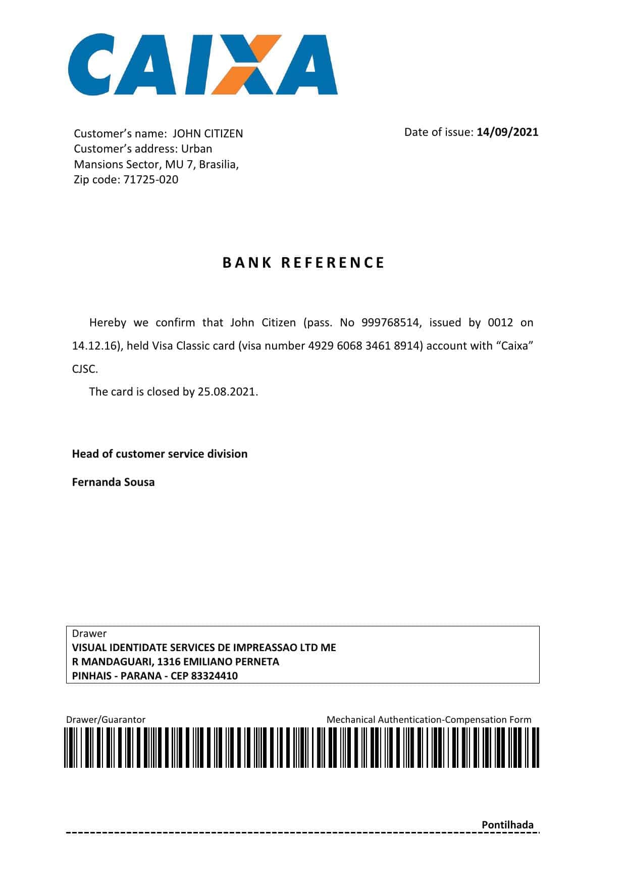 Brazil Caixa bank account closure reference letter template in Word and PDF format Brazil Caixa bank account closure reference letter template in Word and PDF format