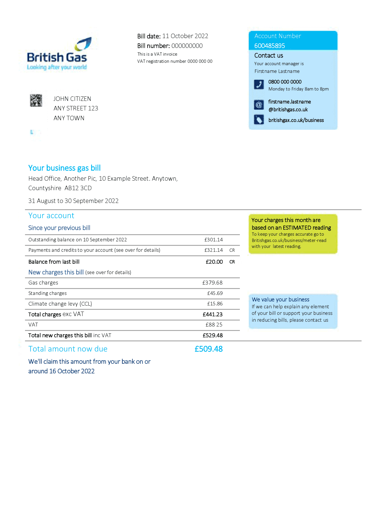 British-gas-1.png United Kingdom British Gas bill, Word and PDF template, 2 pages - Image 2