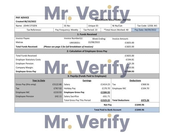USA Brookson solutions limited payslip Word and PDF template
