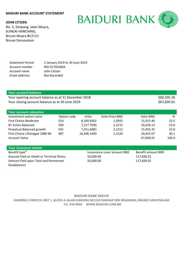 Brunei-Baiduri-Bank-statement.jpg Brunei Baiduri Bank proof of addres statement template in Word and PDF format