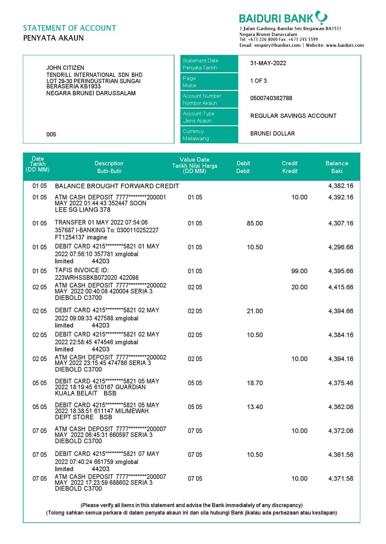 Brunei-Baiduri-bank-statement-3-pages_000001.jpg Brunei Baiduri bank statement, Word and PDF template, 3 pages