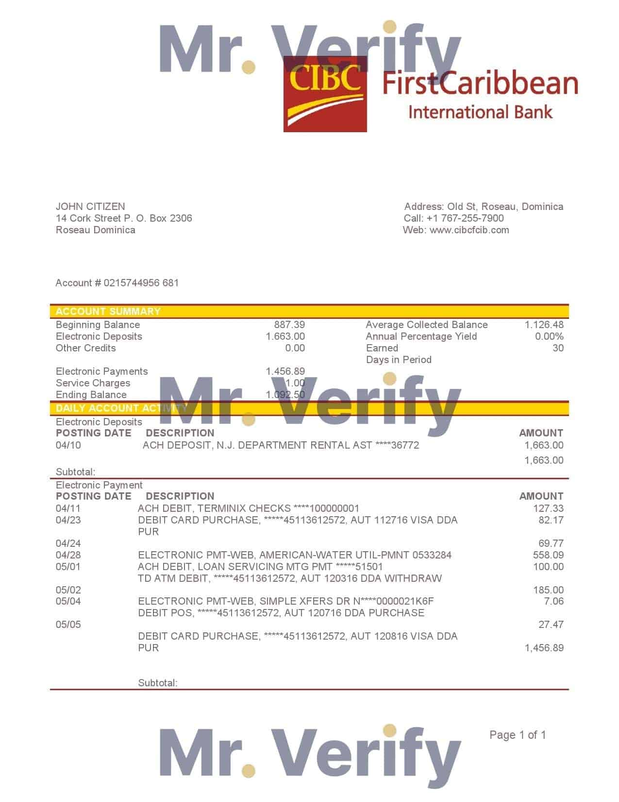 CIBC-Bank.jpg Dominica CIBC First Caribbean International Bank proof of address statement template in Word and PDF format