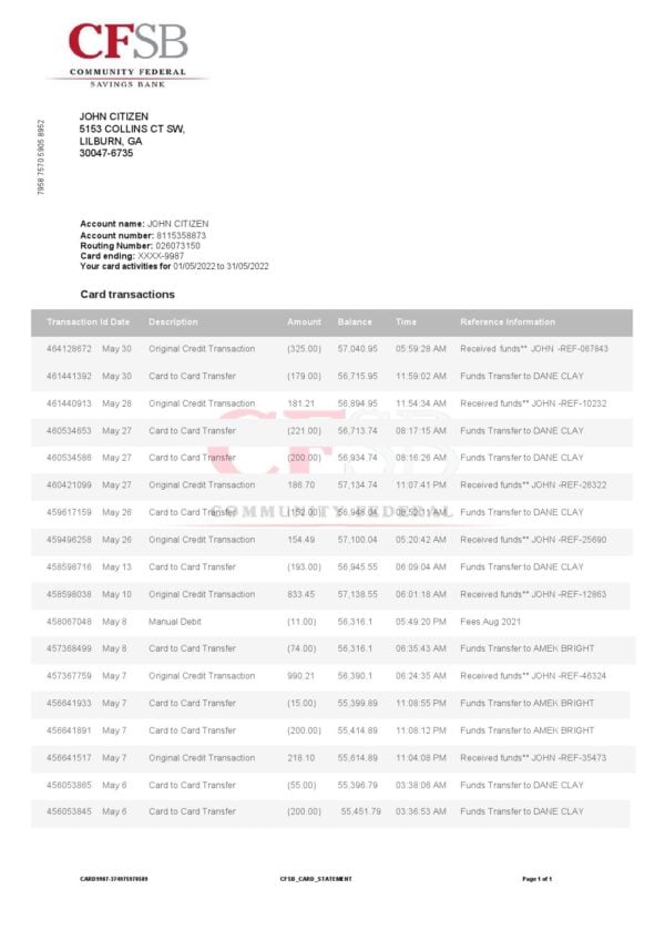 Canada-CFSB-bank-statement_000001.jpg Canada CFSB Bank Statement, Word and PDF Template