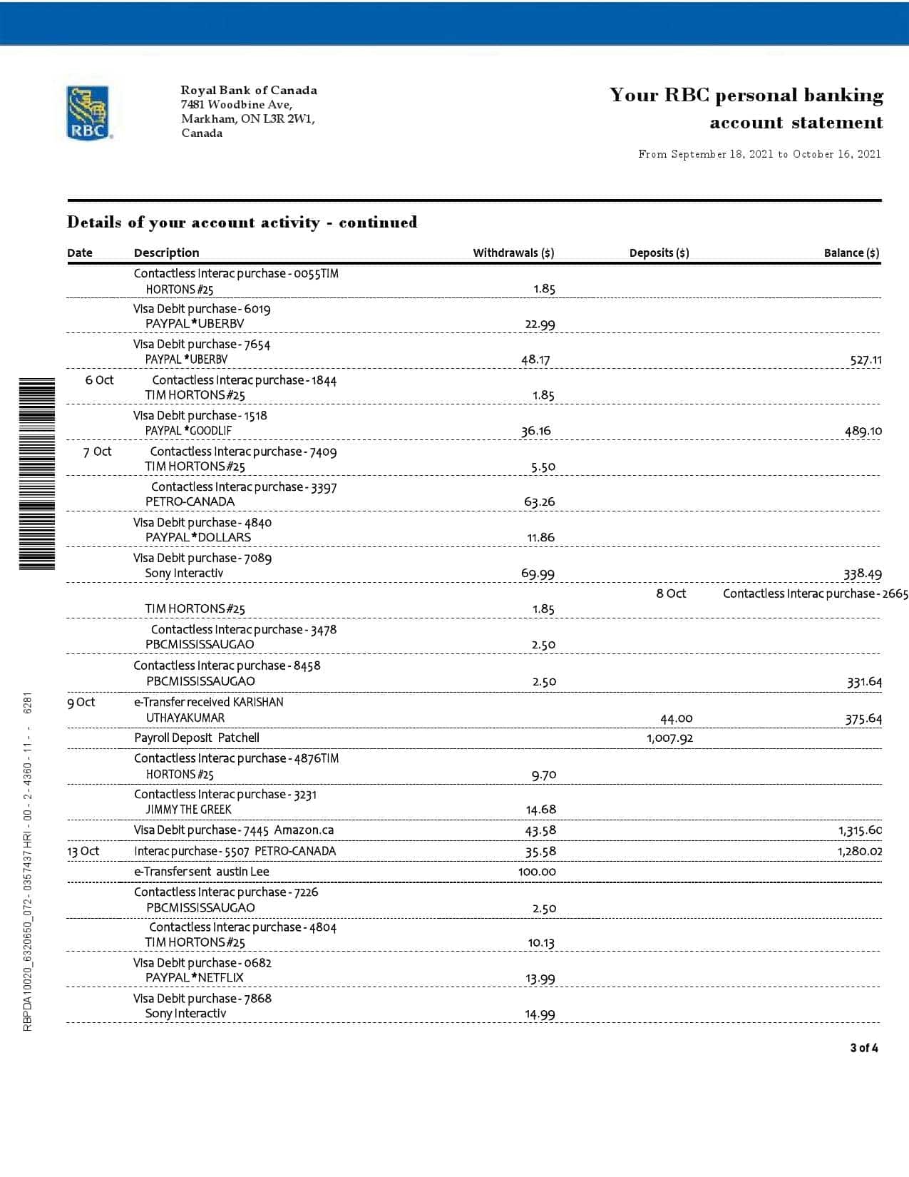 Canada-RBC-4-pages-John-Citizen_000003.jpg Canada Royal Bank of Canada (RBC) bank statement template in Word and PDF format (4 pages) - Image 3