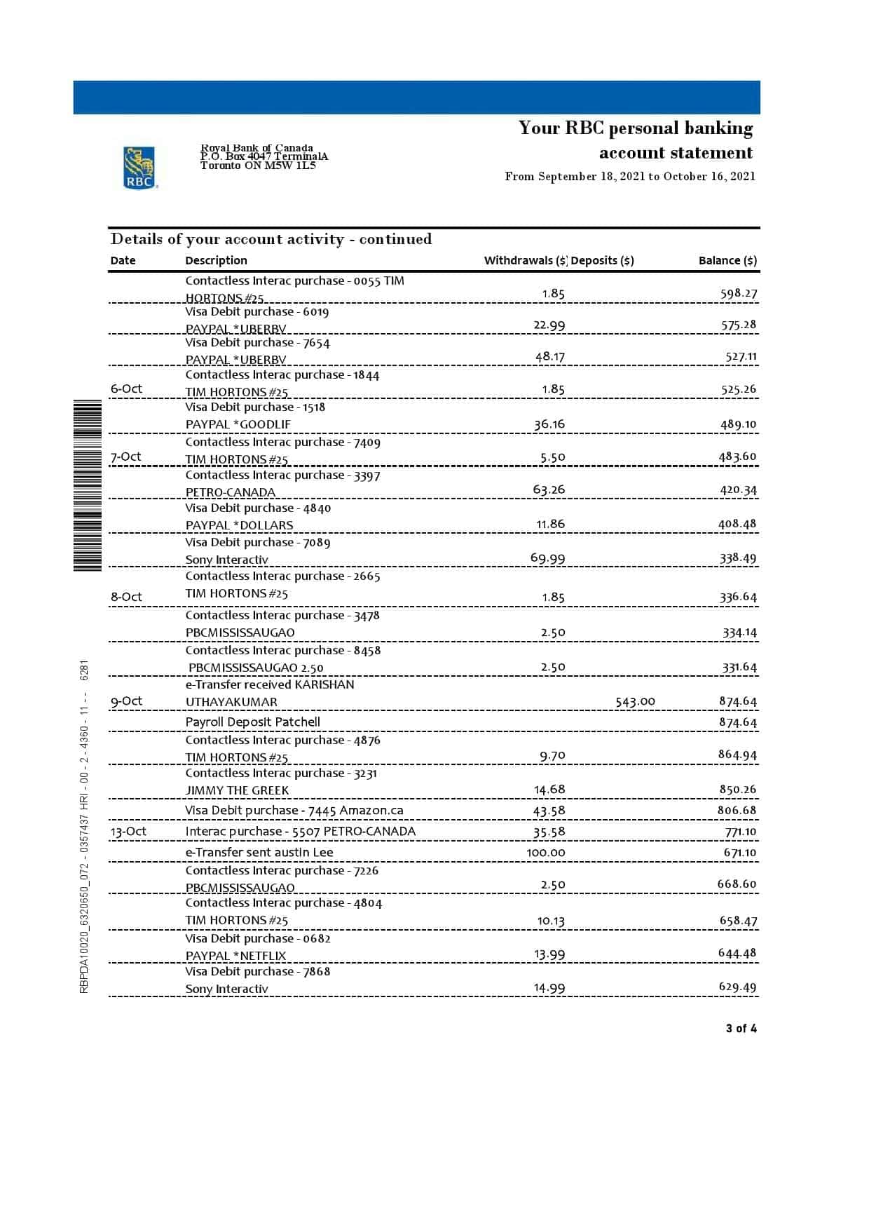 Canada-RBC-4-pages_000003.jpg Canada Royal Bank of Canada (RBC) bank statement template in .xls and .pdf file format (4 pages) (AutoSum) - Image 3