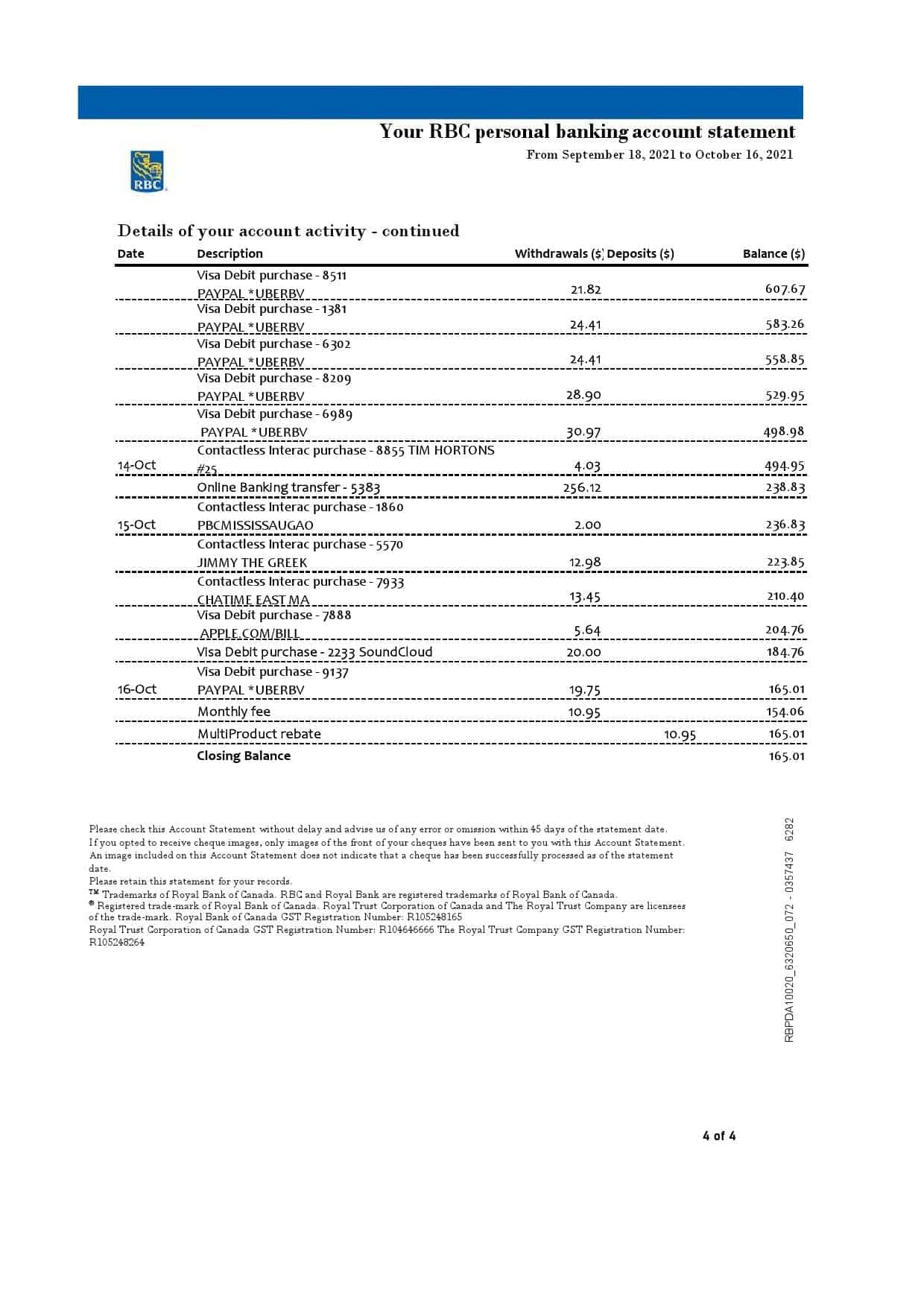 Canada-RBC-4-pages_000004.jpg Canada Royal Bank of Canada (RBC) bank statement template in .xls and .pdf file format (4 pages) (AutoSum) - Image 4