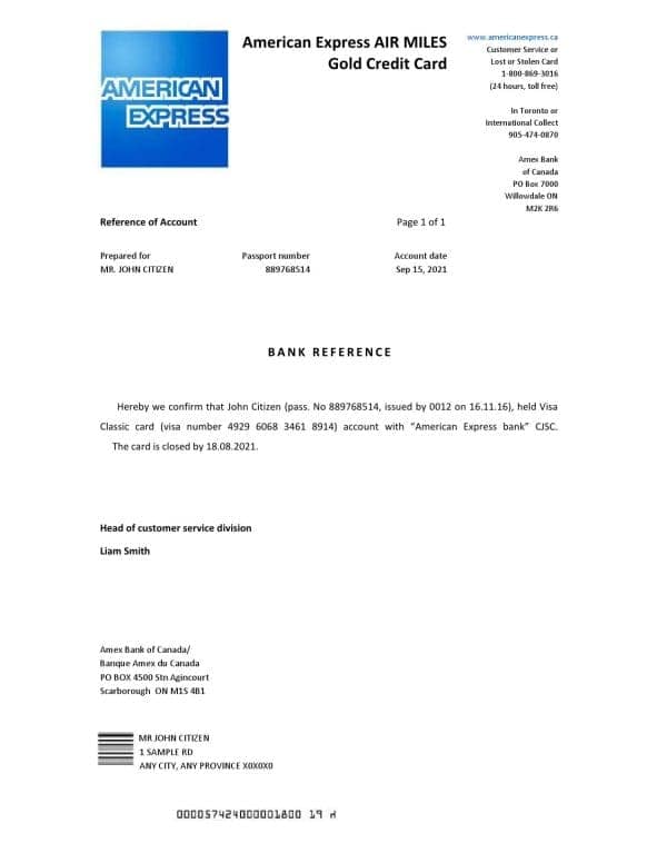 Canada American Express Air Miles bank account closure reference letter template in Word and PDF format Canada American Express Air Miles bank account closure reference letter template in Word and PDF format