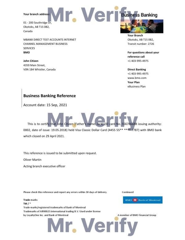 Canada BMO Bank of Montreal bank account closure reference letter template in Word and PDF format Canada BMO Bank of Montreal bank account closure reference letter template in Word and PDF format