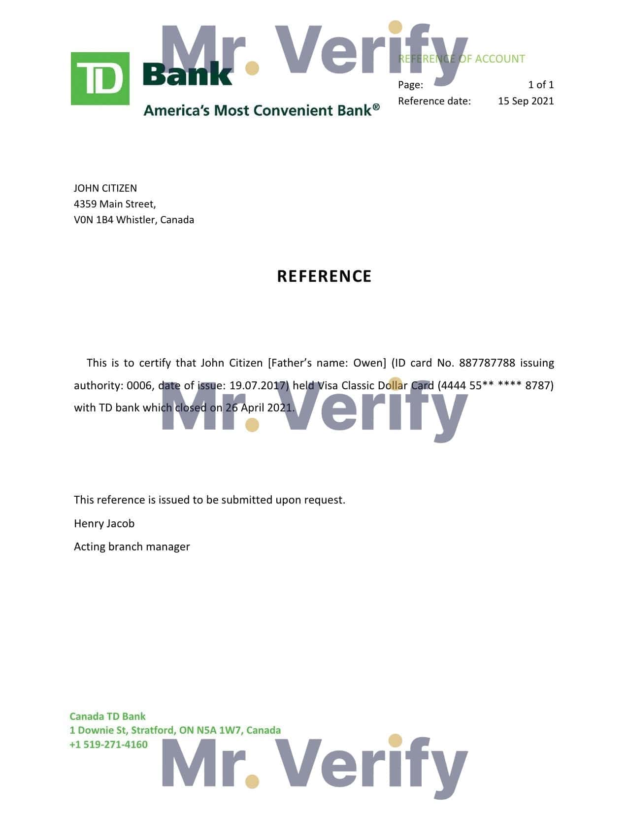 Canada TD Bank account closure reference letter template in Word and PDF format Canada TD Bank account closure reference letter template in Word and PDF format