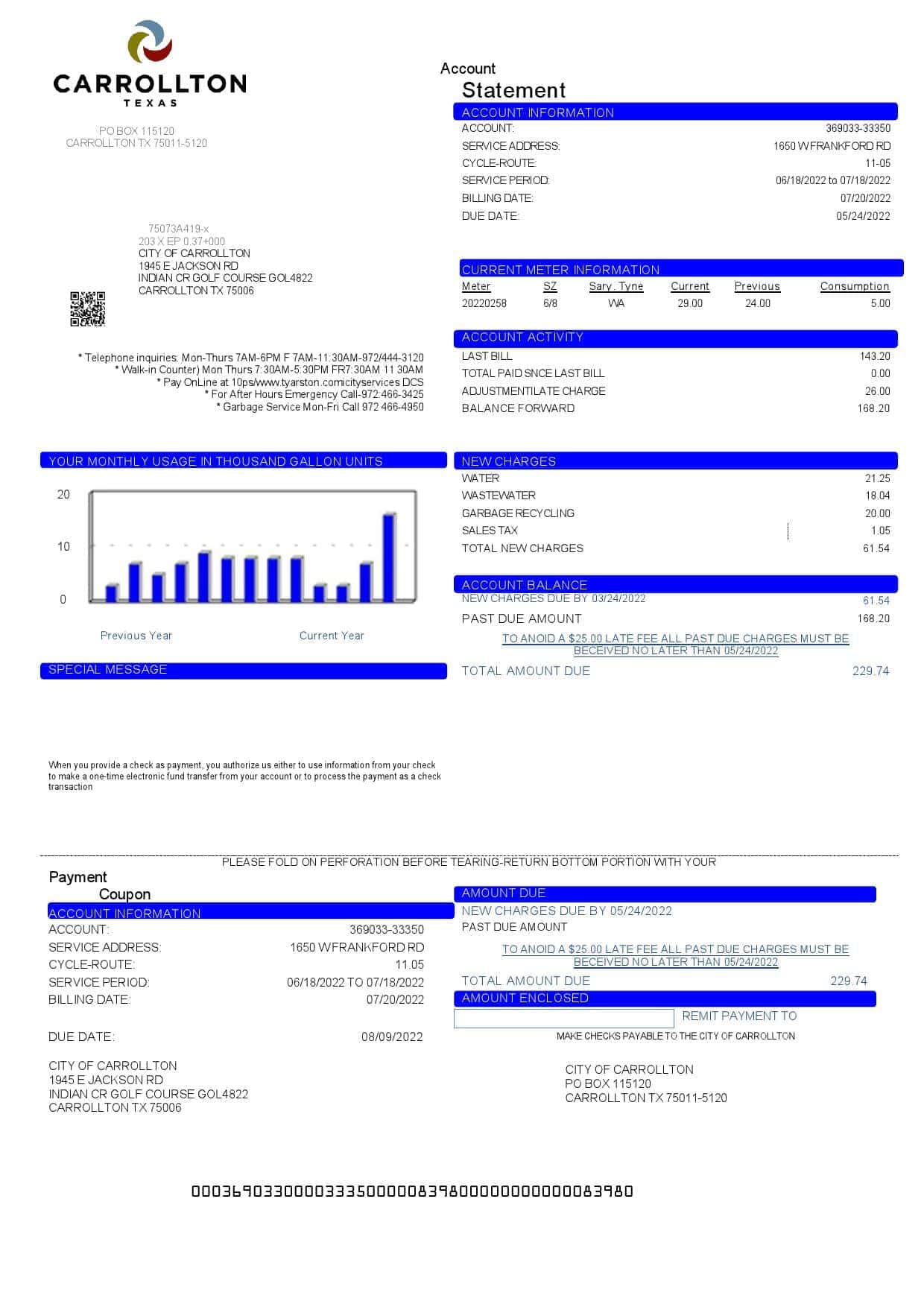 Carrollton.jpg USA Texas Carrollton utility bill template in Word and PDF format