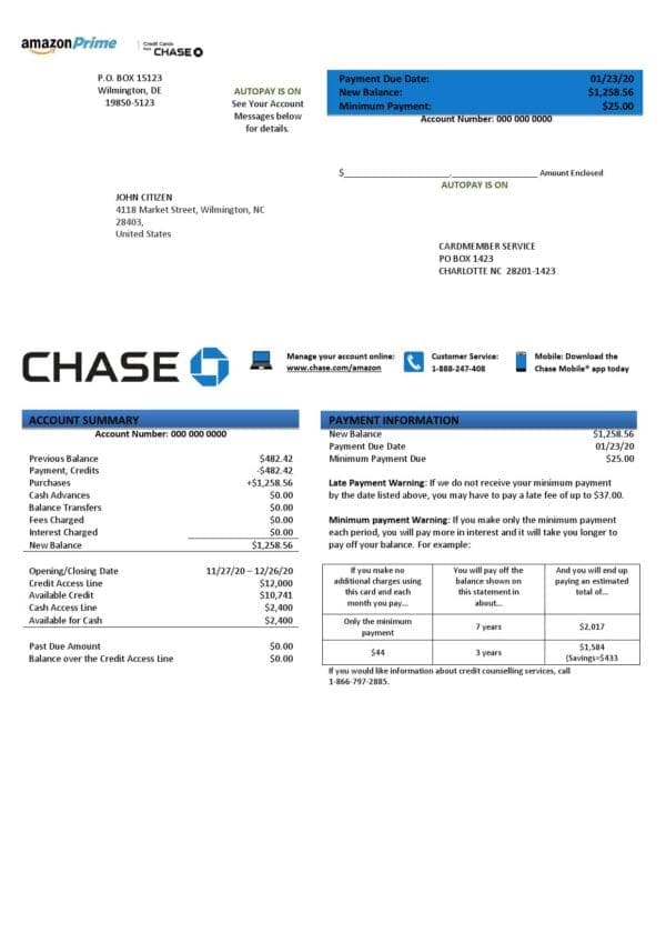 Chase-credit-card-statement_000001.jpg USA Chase bank credit card statement template in .doc and .pdf format