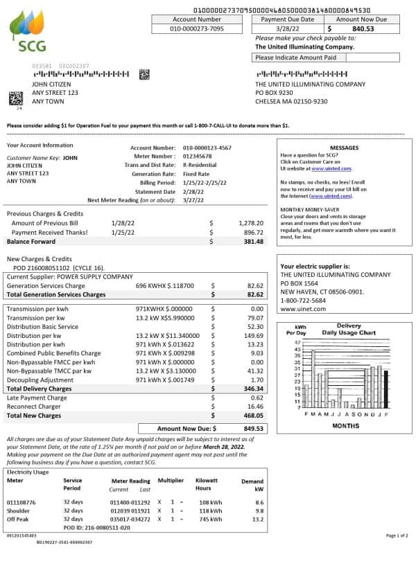 USA Massachusetts Chelsea SCG The United Illuminating Company, Word and PDF template, 2 pages