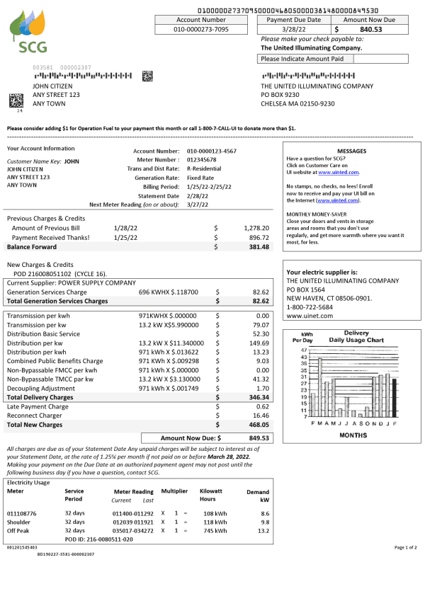 Chelsea-SCG-The-United-Illuminating-Company.png USA Massachusetts Chelsea UI The United Illuminating Company utility bill Word and PDF template