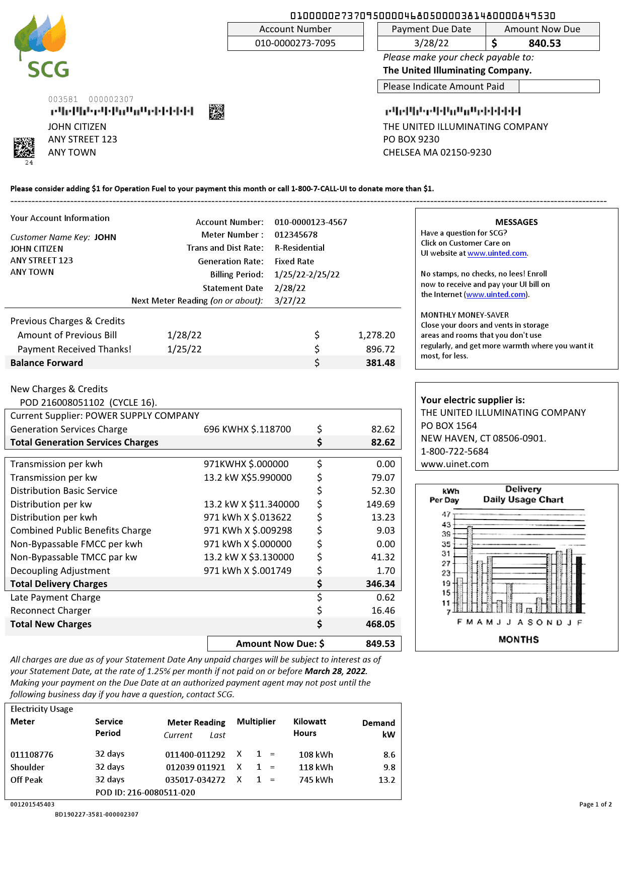 Chelsea-SCG-The-United-Illuminating-Company.png USA Massachusetts Chelsea UI The United Illuminating Company utility bill Word and PDF template