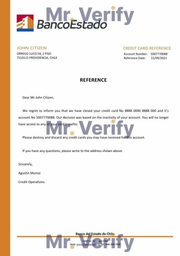 Chile Banco del Estado de Chile bank account reference letter template in Word and PDF format Chile Banco del Estado de Chile bank account reference letter template in Word and PDF format