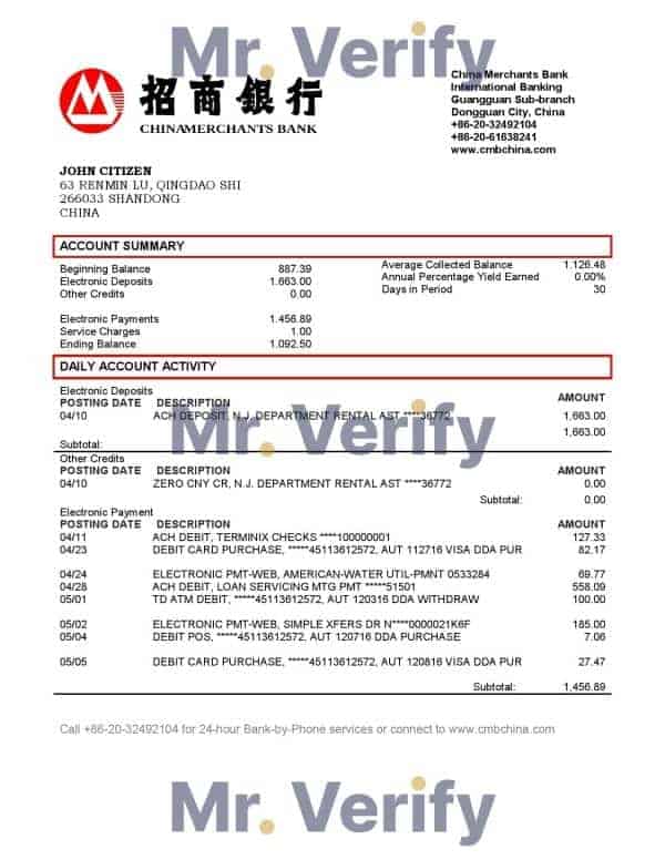 China-Merchants-bank-statement.jpg China Merchants bank proof of address statement template in Word and PDF format