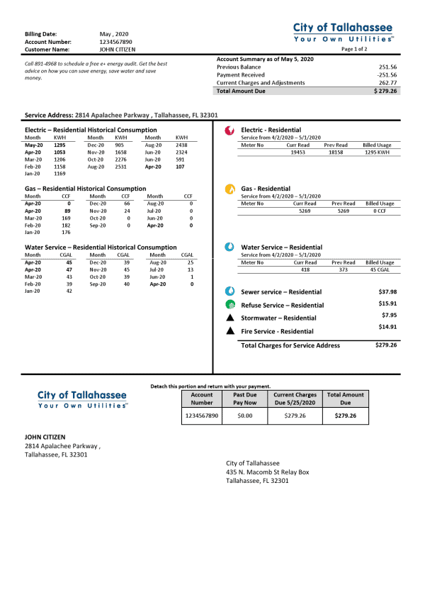 City-of.png USA Florida City of Tallahassee Florida Your Own Utilities bill template in Word and PDF format