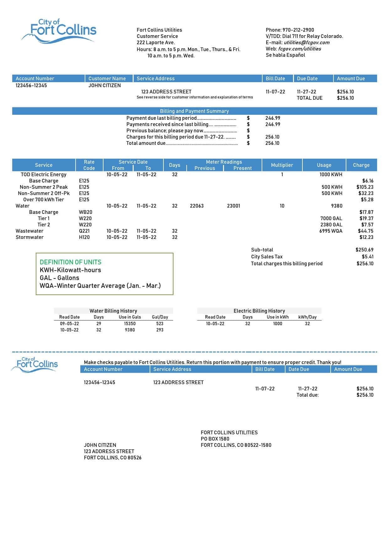 City-of-Fort.jpg USA Colorado Fort Collins Utilities utility bill template in Word and PDF format