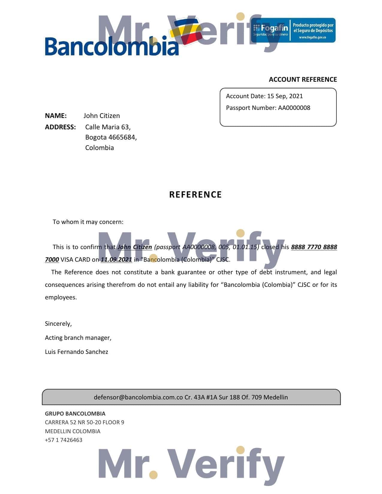Colombia Bancolombia bank account reference letter template in Word and PDF format Colombia Bancolombia bank account reference letter template in Word and PDF format