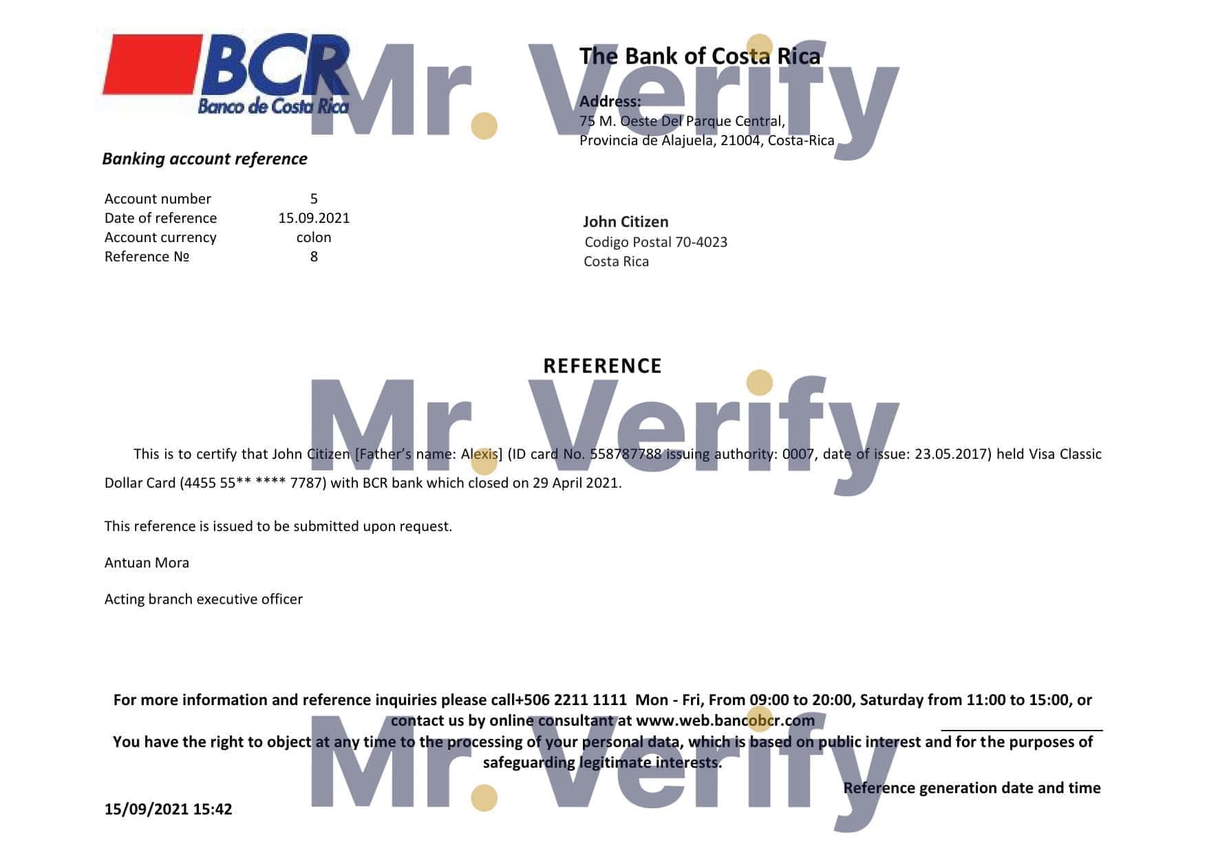 Costa Rica The Bank of Costa Rica bank account closure reference letter template in Word and PDF format Costa Rica The Bank of Costa Rica bank account closure reference letter template in Word and PDF format
