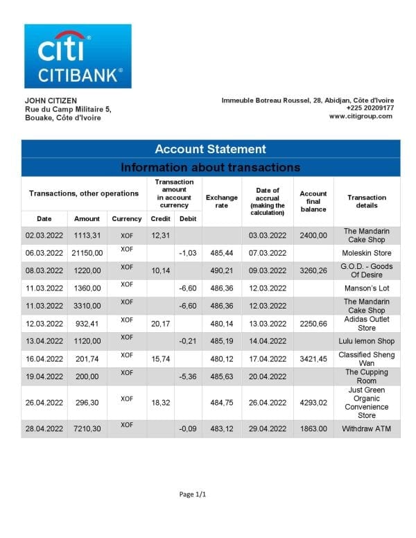 Cote-dIvoire-Citibank-bank-statement-template-in-Word-and-PDF-format.jpg Cote d’Ivoire Citibank bank statement template in Word and PDF format
