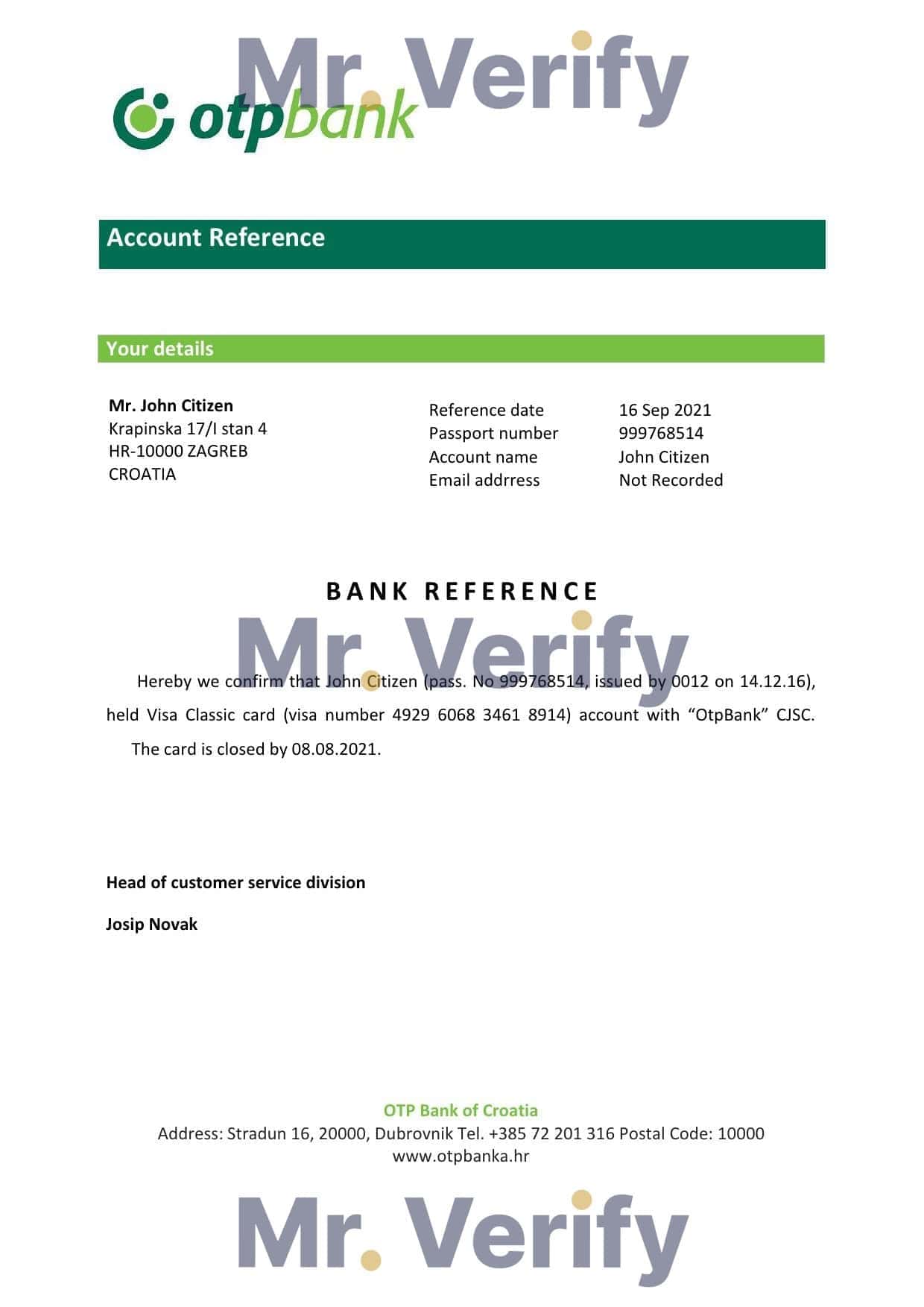 Croatia OTP bank account closure reference letter template in Word and PDF format Croatia OTP bank account closure reference letter template in Word and PDF format