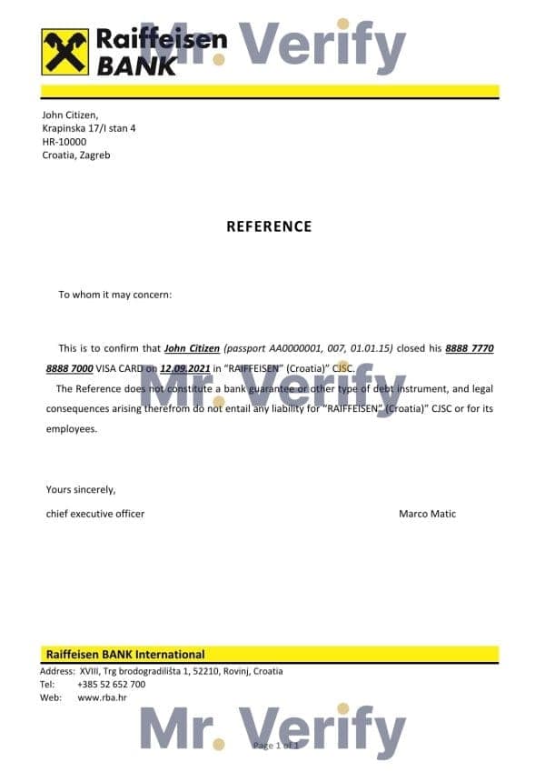 Croatia Raiffeisen Bank account closure reference letter template in Word and PDF format Croatia Raiffeisen Bank account closure reference letter template in Word and PDF format