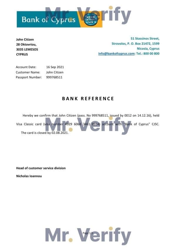 Cyprus Bank of Cyprus bank account closure reference letter template in Word and PDF format Cyprus Bank of Cyprus bank account closure reference letter template in Word and PDF format