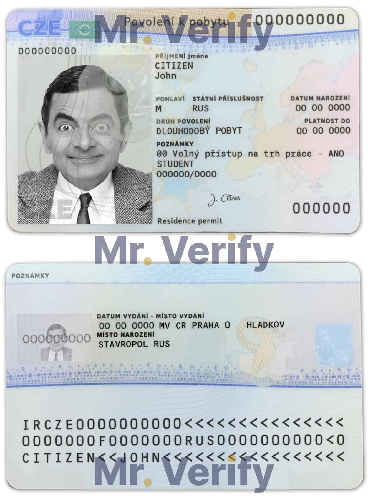 Czech-DL.jpg Czech Permanent Resident (PR) Card Template in PSD Format, Fully Editable