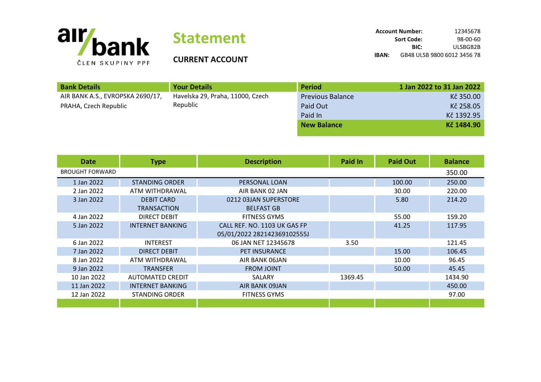 Czechia-Air-bank-statement-template-in-Word-and-PDF-format.jpg Czechia Air bank statement template in Word and PDF format