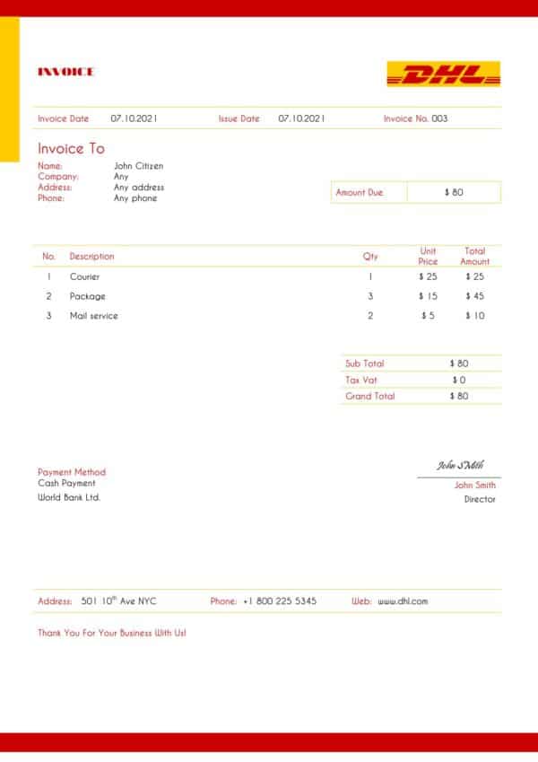 USA DHL invoice template in Word and PDF format